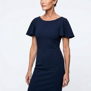 Calvin Klein Navy Flutter-Sleeve Midi Dress Size 10